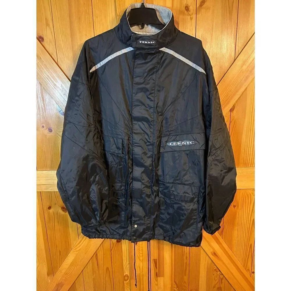 Teknic Motorcycle Rain Jacket Black Pockets Elastic Waist Size XL READ (8930)